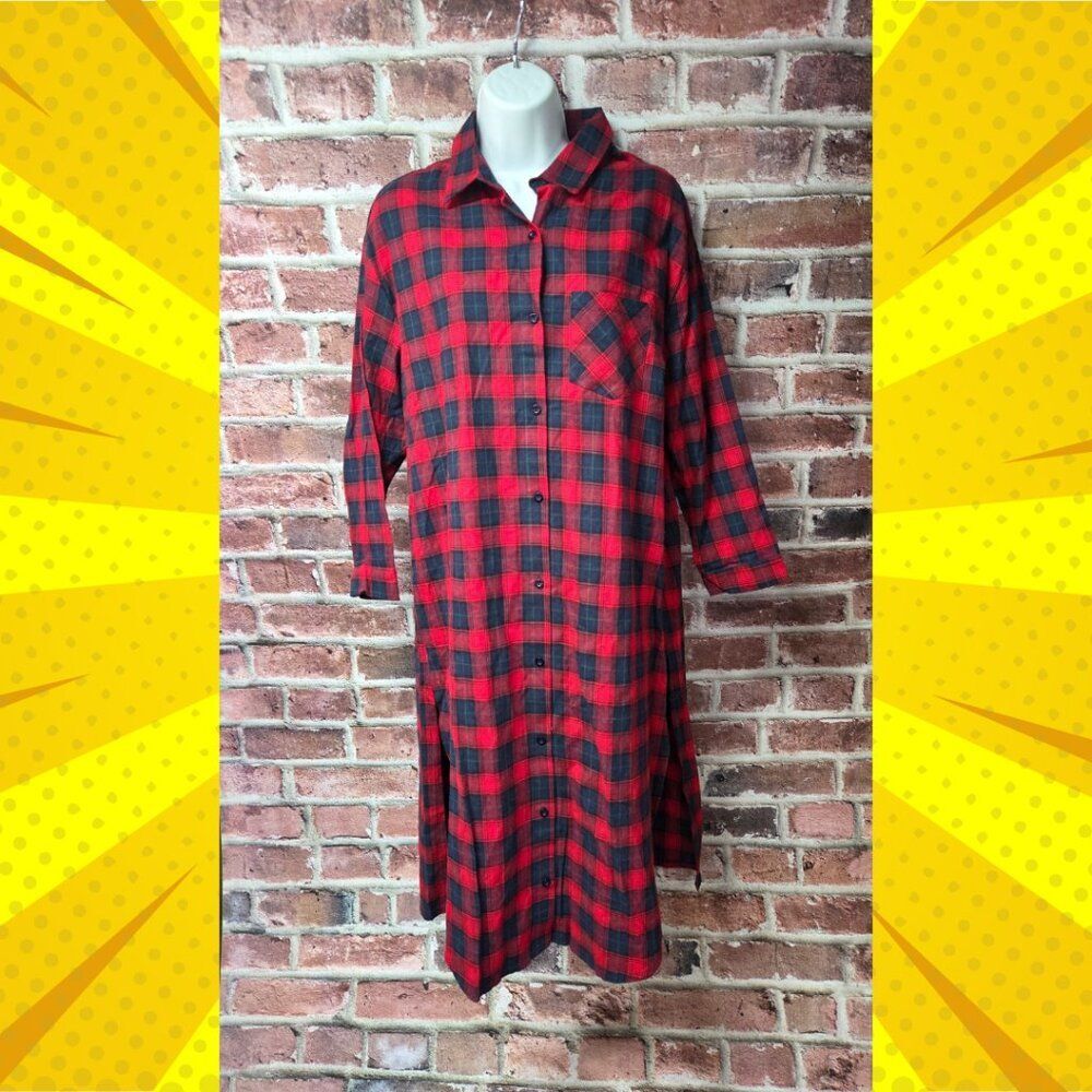 Vintage Y2K Women's‎ CASTING LA Plaid Flannel Shirt Dress Medium